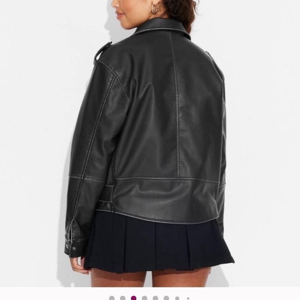 Women's Faux Leather Oversized Moto Jacket - Wild Fable XL - Picture 3 of 4